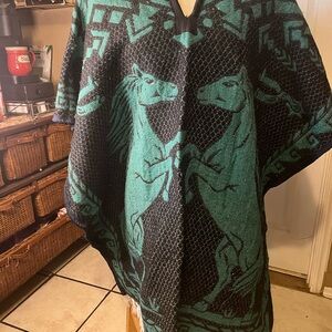 Black and Teal Horse Pattern Poncho
